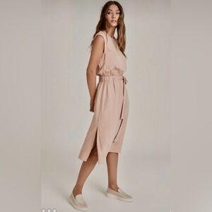 Reiss Elegant Tan Neutral Sleeveless Alessandra Tie Waist Midi Dress